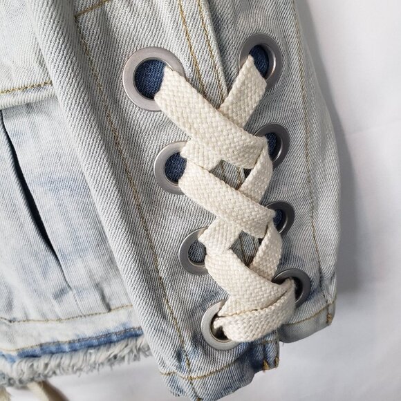 Free People Military Lace Up Back Denim Jacket XS Coat Jean - Picture 11 of 12